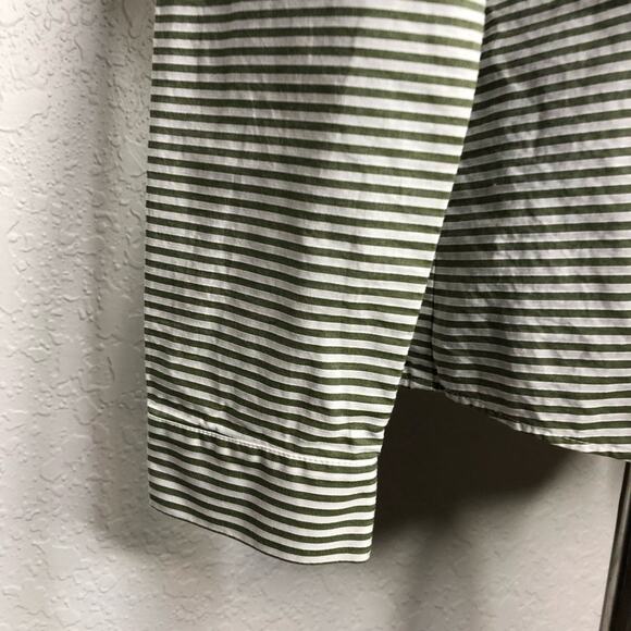Lafayette 148 olive green white striped button down top size 10 - Picture 4 of 13